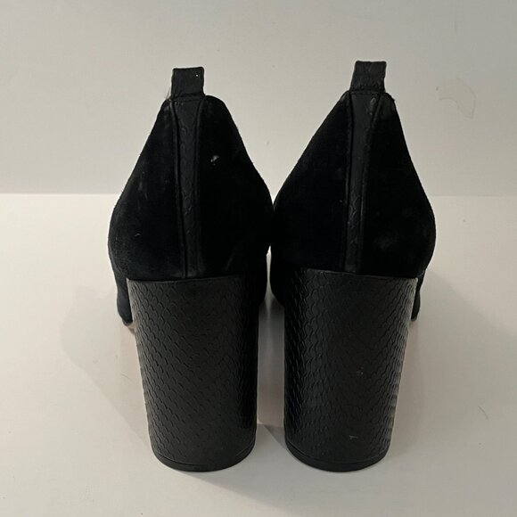 Franco Sarto Ingall Snake Embossed Block Heels Suede Black Pumps Women's 12M - Picture 5 of 13